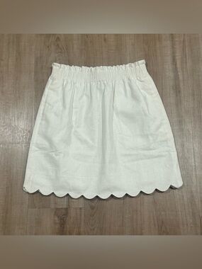 NWT J. Crew White Scalloped Hem Mini Skirt With Pockets Linen Blend